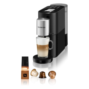 Krups XN8908 Nespresso Atelier Coffee Capsule Machine | Milk Frothing System Directly in the Cup | Hot and Cold Drinks | 1 Litre Water Tank | Includes Nespresso glass cup and capsules, 19 bar pressure, black/silver.