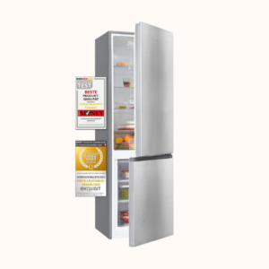 Exquisit Fridge and Freezer Combination KGC265-70-010E Inoxlook | 269 L Volume | Fridge-Freezer Combination Door Hinge Changeable | Freezer Combination Freestanding [Energy Class E]