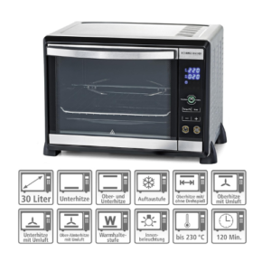 ROMMELSBACHER BGE 1580/E Electronic Baking & Grill Oven - 30 Litre Baking Chamber & Double Hob CT 3420/IN Induction - Glass Ceramic, Touch Control, Pot Detection, 10 Power Levels