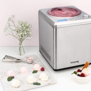 H.Koenig HF340 Professionelle Eismaschine, 2 l elektrische Eismaschine, 180 W, gekühlt & hält kalt – Sorbet und Eiscreme