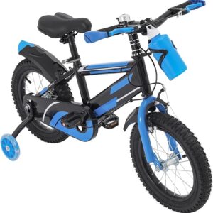 14-Zoll-Kinderfahrrad, Jungen und Mädchen Fahrrad Kinder mit Stützräder und Wasserflasche, Kinderfahrrad ab 3 Jahre mit Duales Bremssystem, HöHenverstellbar, Robust und Stabil